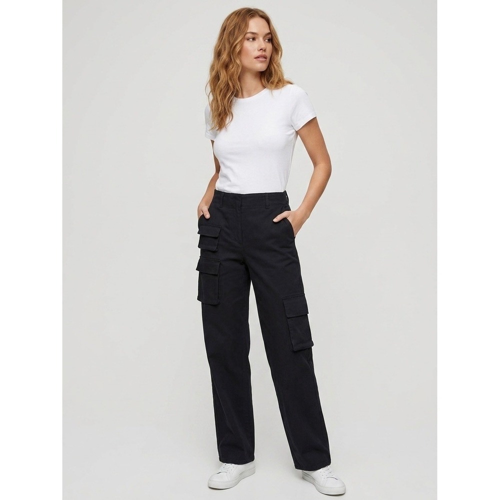 Wilfred Free Aritzia Black Cargo Pants Wide Leg High Rise Utility Trousers 8